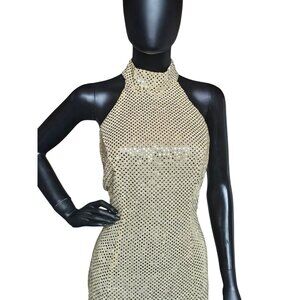 Vintage 90's Gold Sequin Halter Sheath